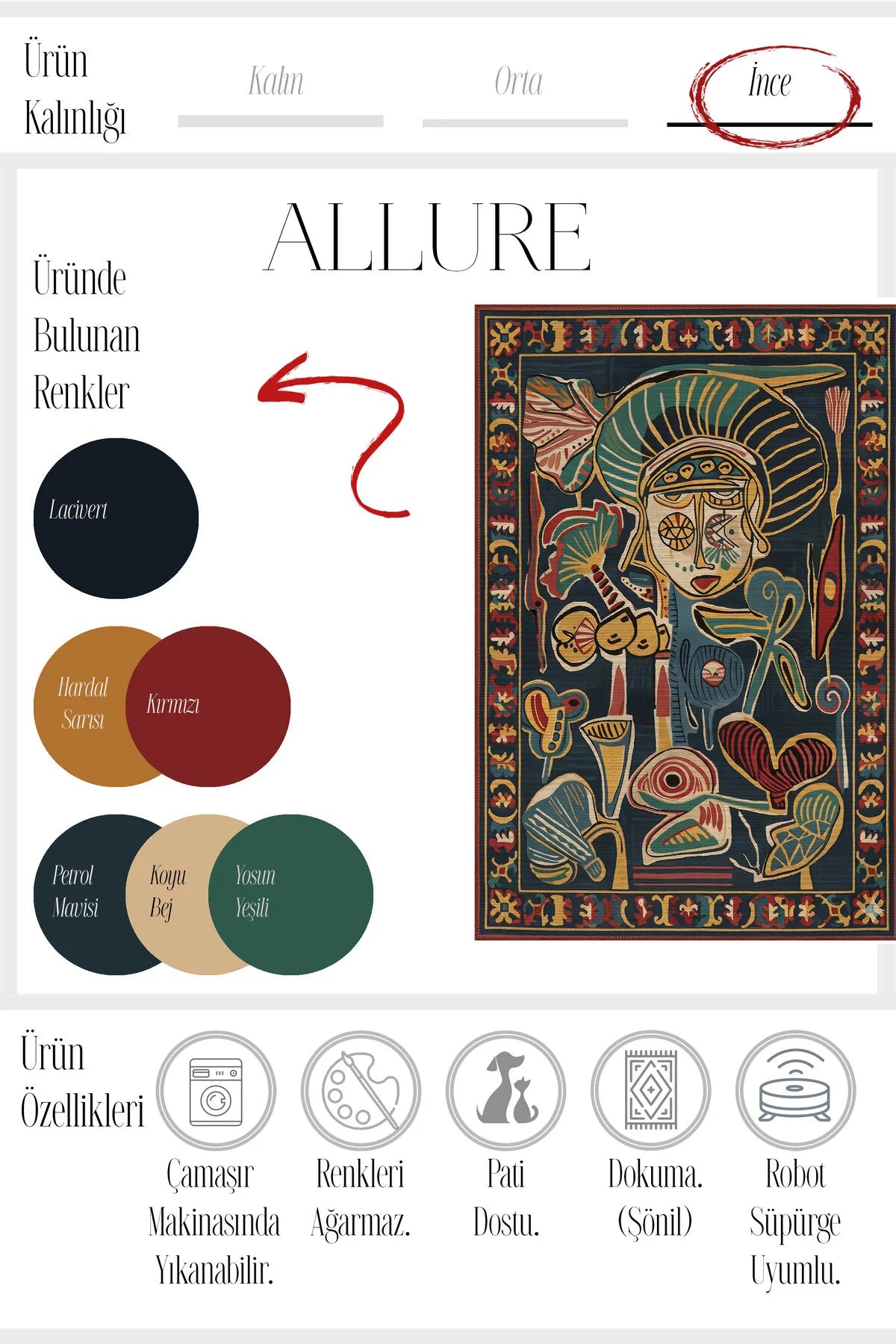 Allure 104 Renkli Tasarım Modern Soyut Halı Bohem Halı Salon Koridor Mutfak Oturma Odası Ev Halısı