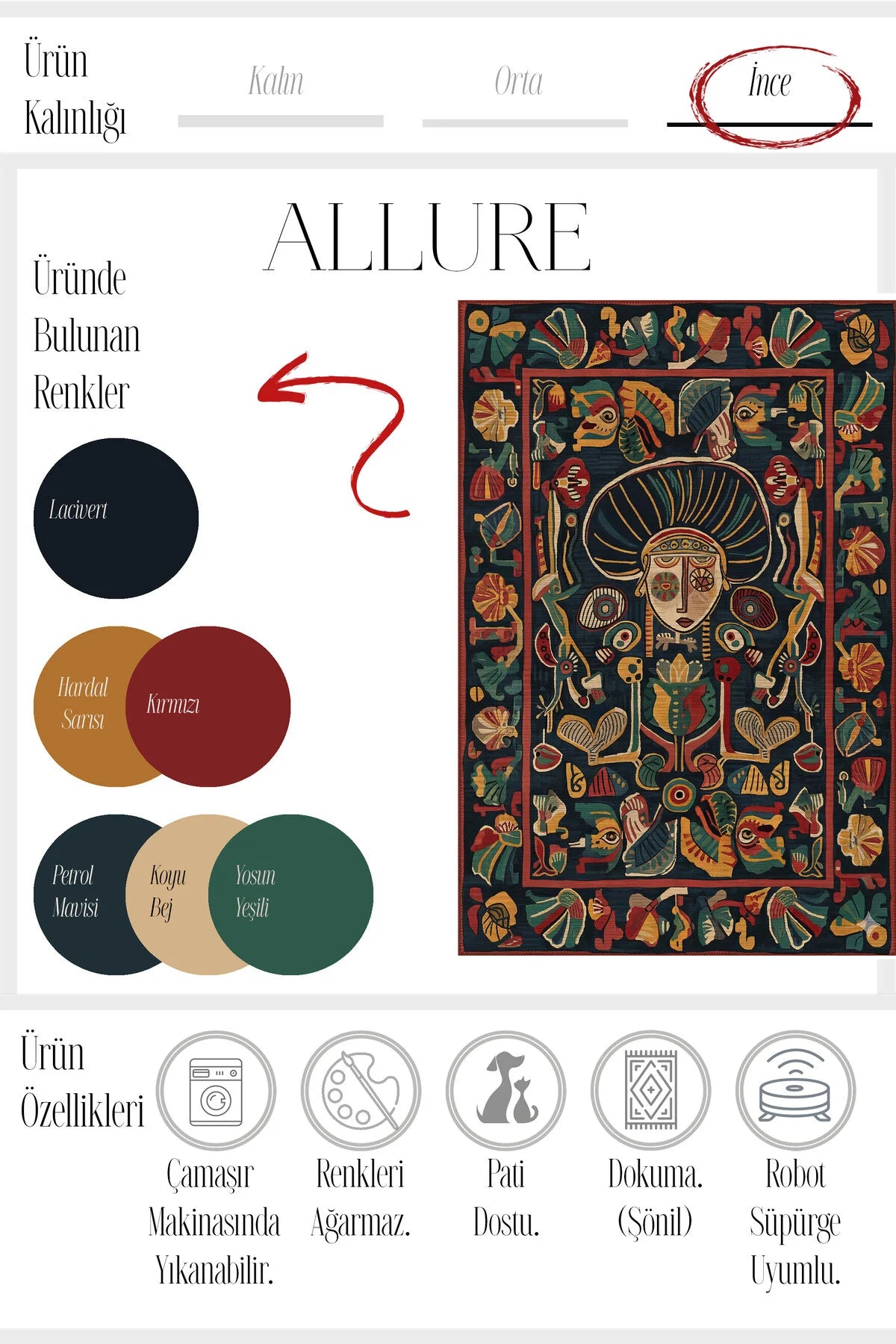 Allure 105 Soyut Renkli Tasarım Halı Modern Bohem Halı Salon Koridor Mutfak Oturma Odası Ev Halısı