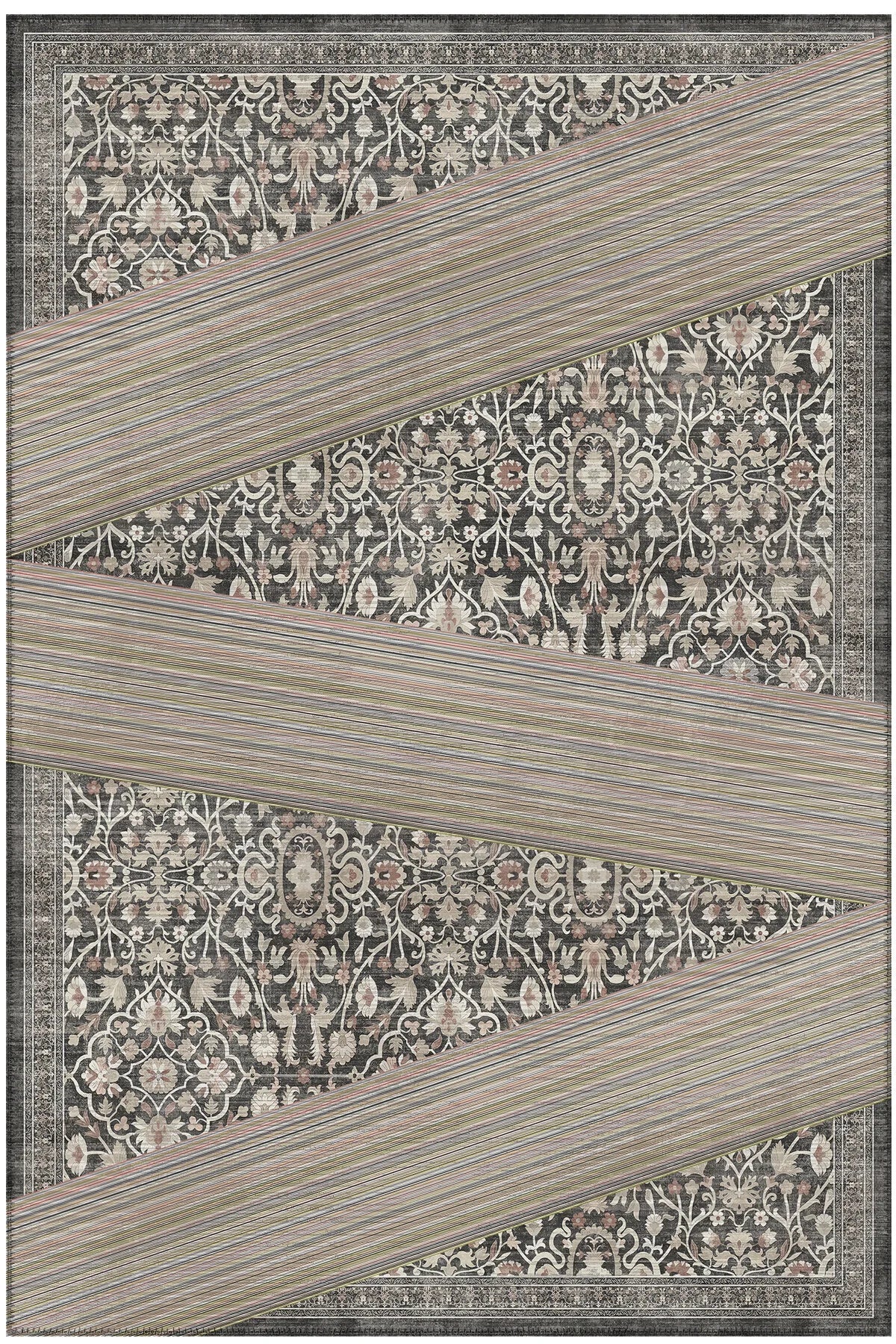 Haliç 302 Çizgili Halı Vintage Modern Halı İnce Halı Tasarım Halı Salon Halısı Koridor Halısı