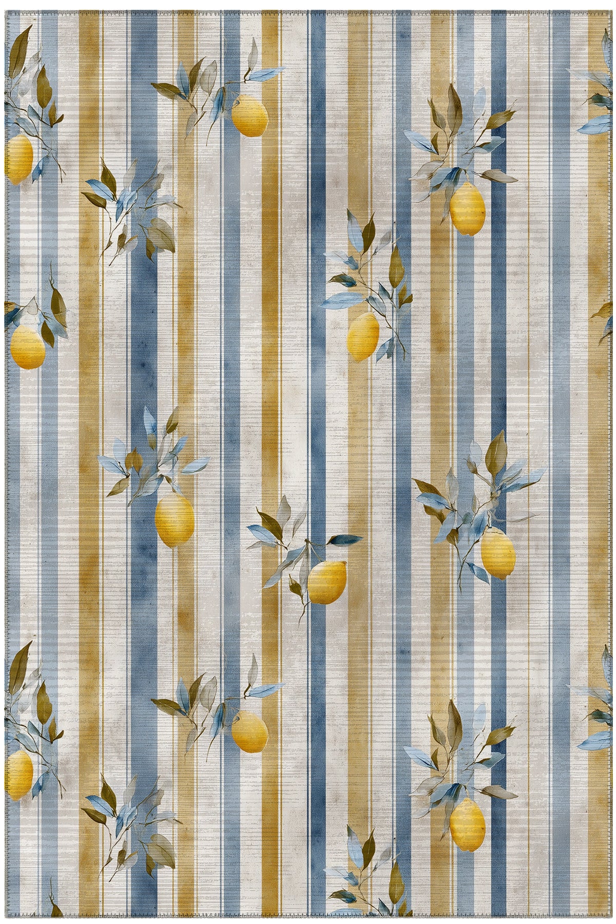 Capri 352 Çizgili Bej Limon Tasarım Modern Yıkanabilir Halı Mutfak Ev Oda Salon Oturma Odası Halısı