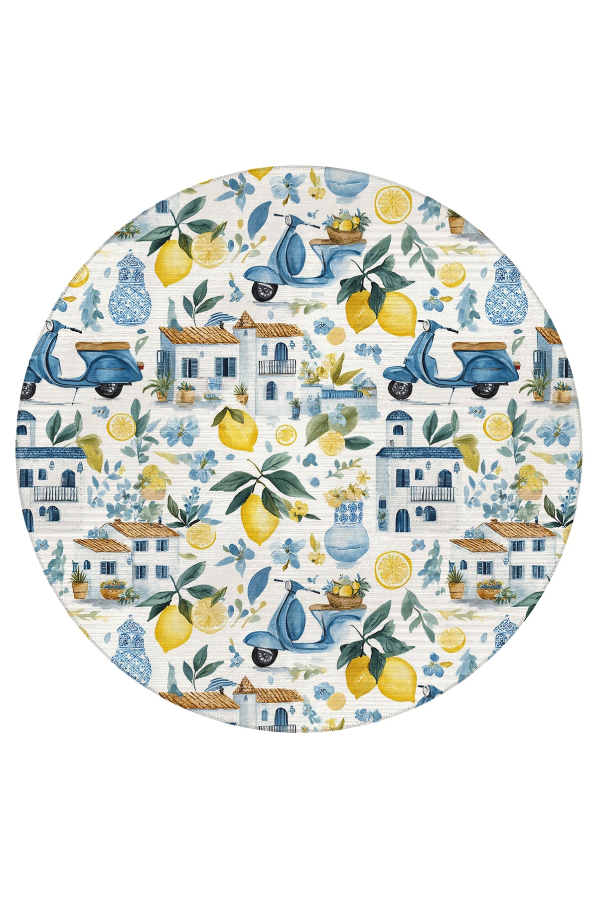 Capri 351 Blue Blanc Mavi Bej Limon Ev Tasarım Modern Yıkanabilir Halı Koridor Hol Oda Ev Halısı