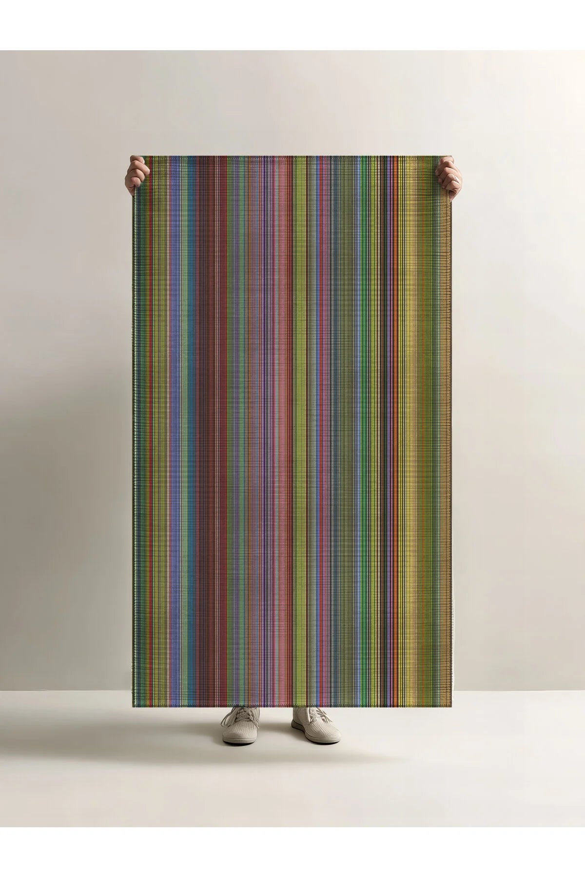 Pantone 60 Renkli Çizgili Tasarım Halı Modern Geometrik Oturma Odası İnce Yazlık Ev Oda Salon Halısı