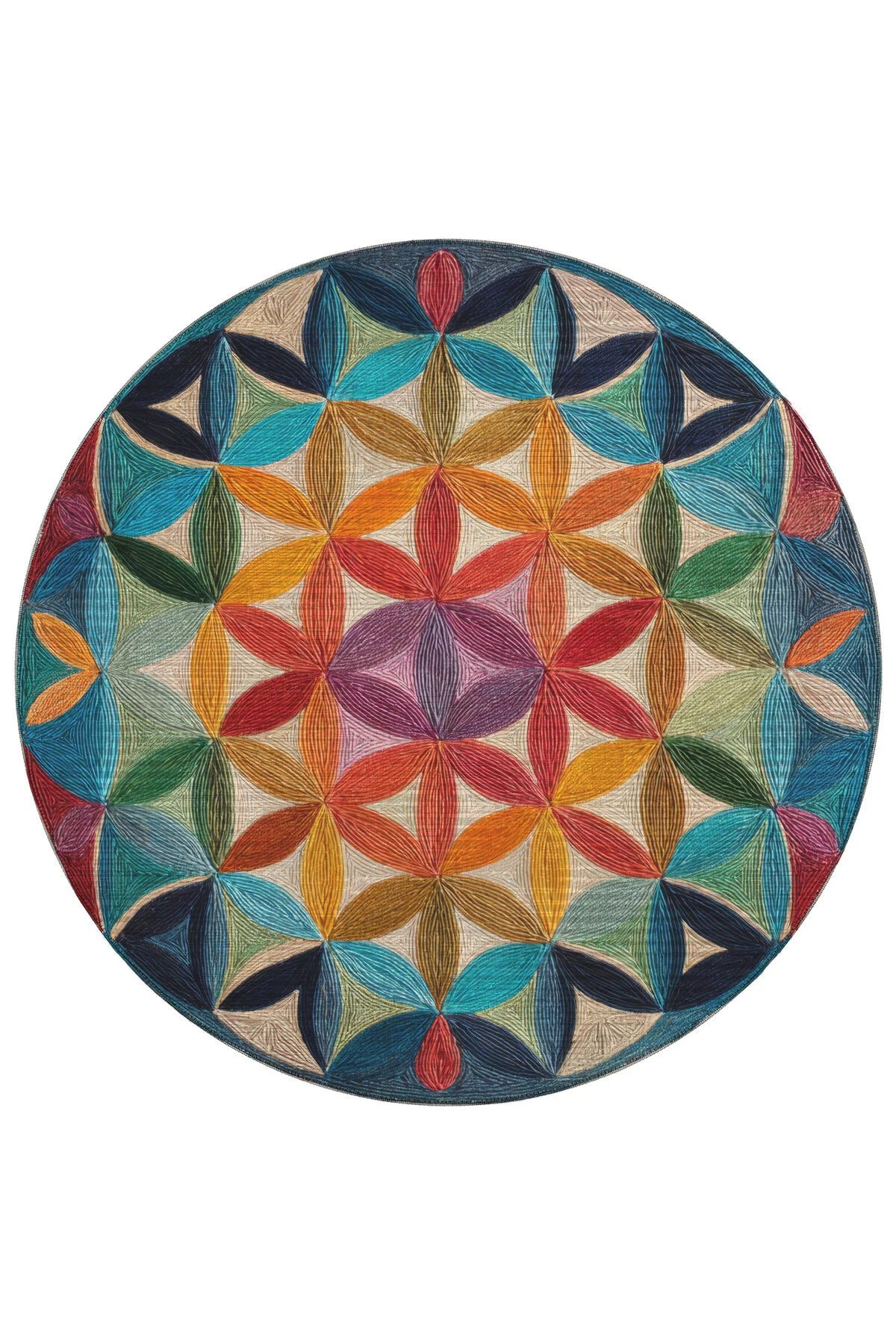 Porto 75 Renkli Geometrik Soyut Sanatsal Tasarım Yuvarlak Balkon Halısı Antre Halısı Mutfak Halısı