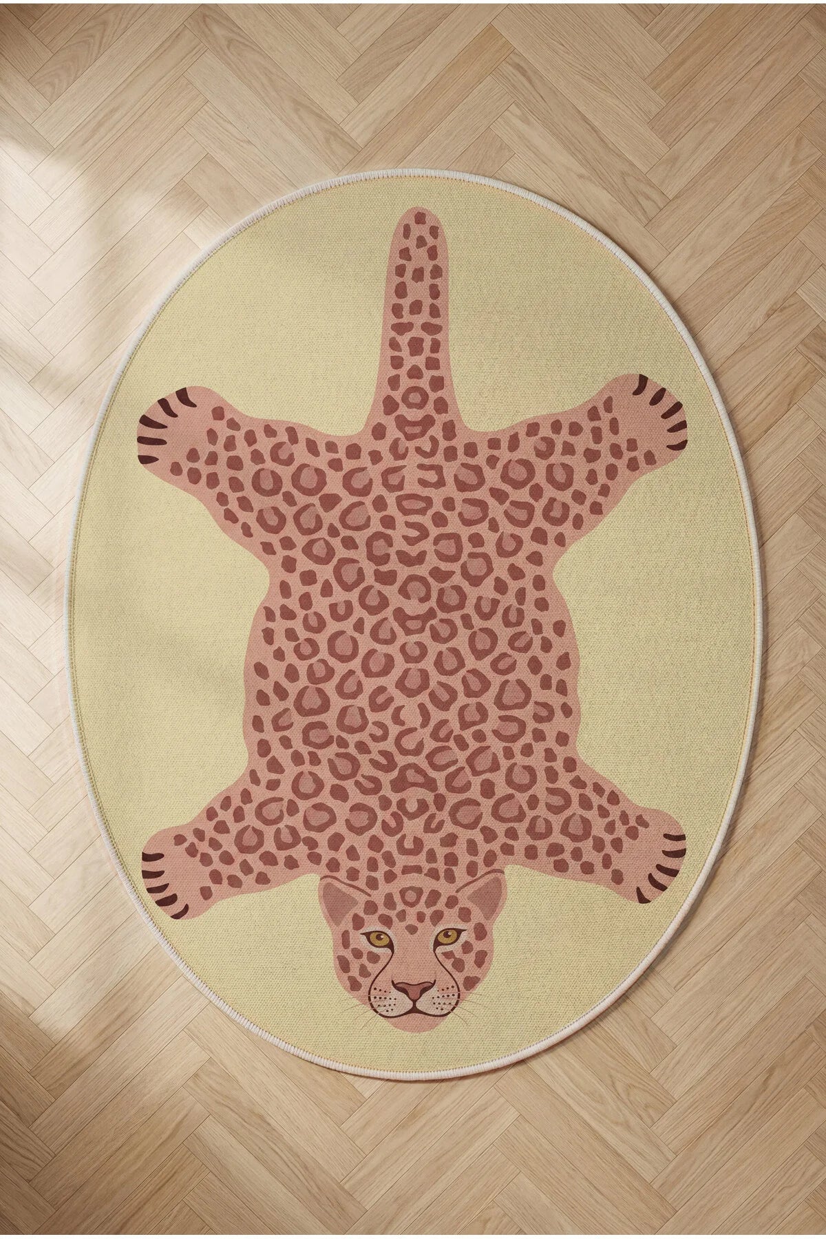 Leopar 06 Butteryellow Pembe Sarı Leopar İnce Vintage Görünüm Şönil Dokuma Ev Oda Koridor Halısı
