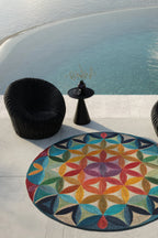 Porto 75 Renkli Geometrik Soyut Sanatsal Tasarım Yuvarlak Balkon Halısı Antre Halısı Mutfak Halısı