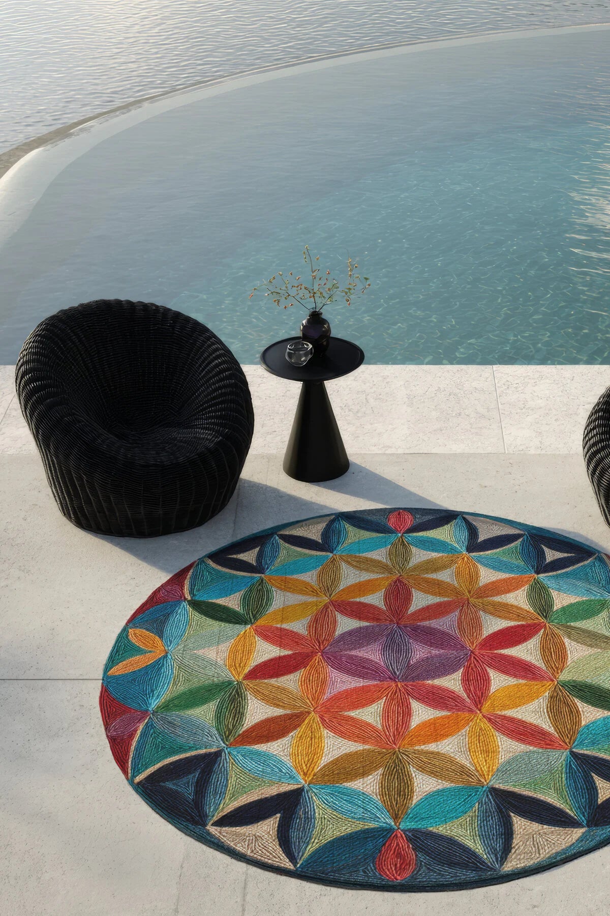 Porto 75 Renkli Geometrik Soyut Sanatsal Tasarım Yuvarlak Balkon Halısı Antre Halısı Mutfak Halısı