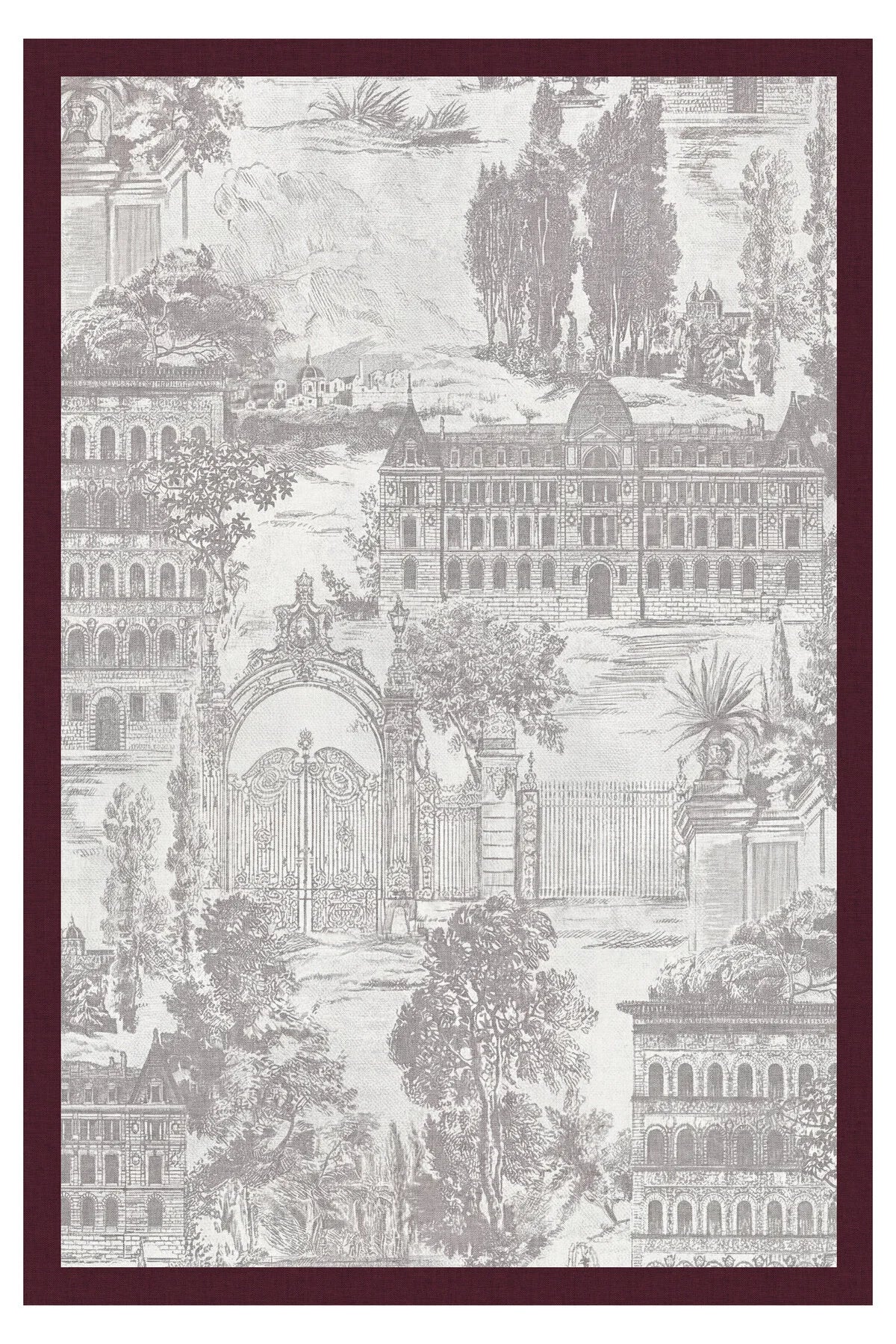 Marcel Gri Beyaz Bordo Bordürlü Desenli Yıkanabilir İnce Dijital Baskı Şönil Salon Koridor Halısı