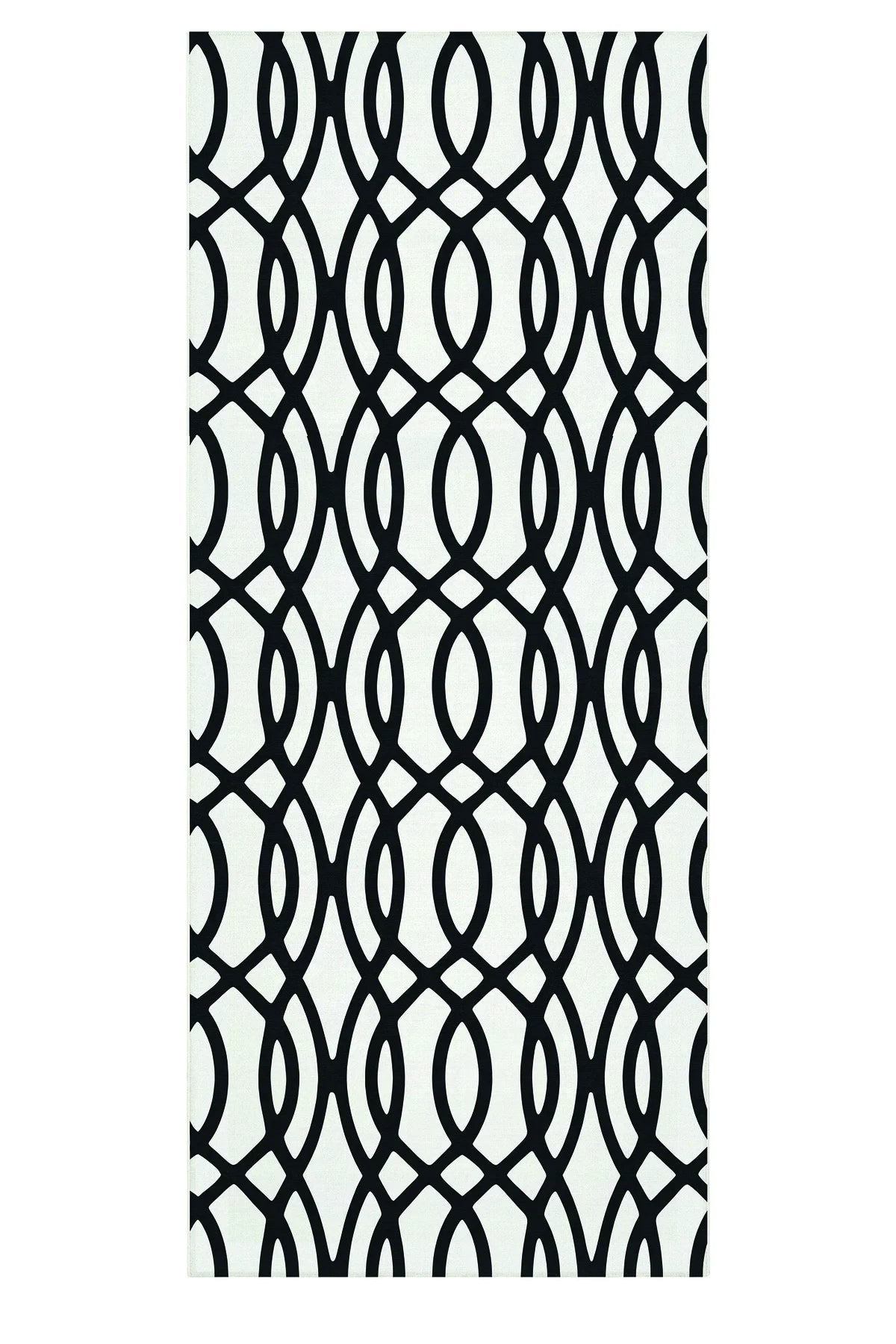 Artdeco Siyah Beyaz Şık Geometrik Desenli Yıkanabilir İnce Dijital Baskı Şönil Salon Koridor Halısı