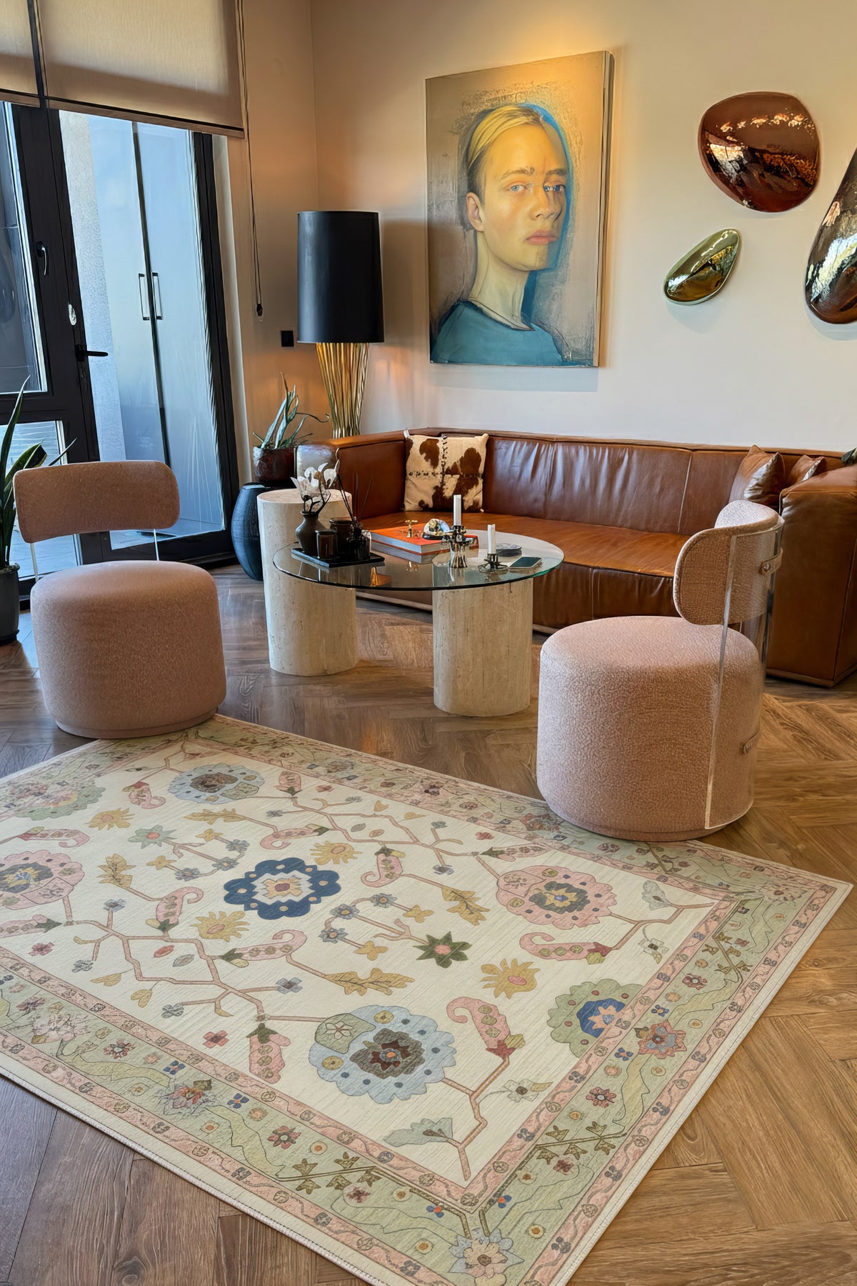 Âfitap 701 Pembe Krem Vintage Etnik Yıkanabilir İnce Halı Mutfak Ev Oda Salon Oturma Odası Halısı