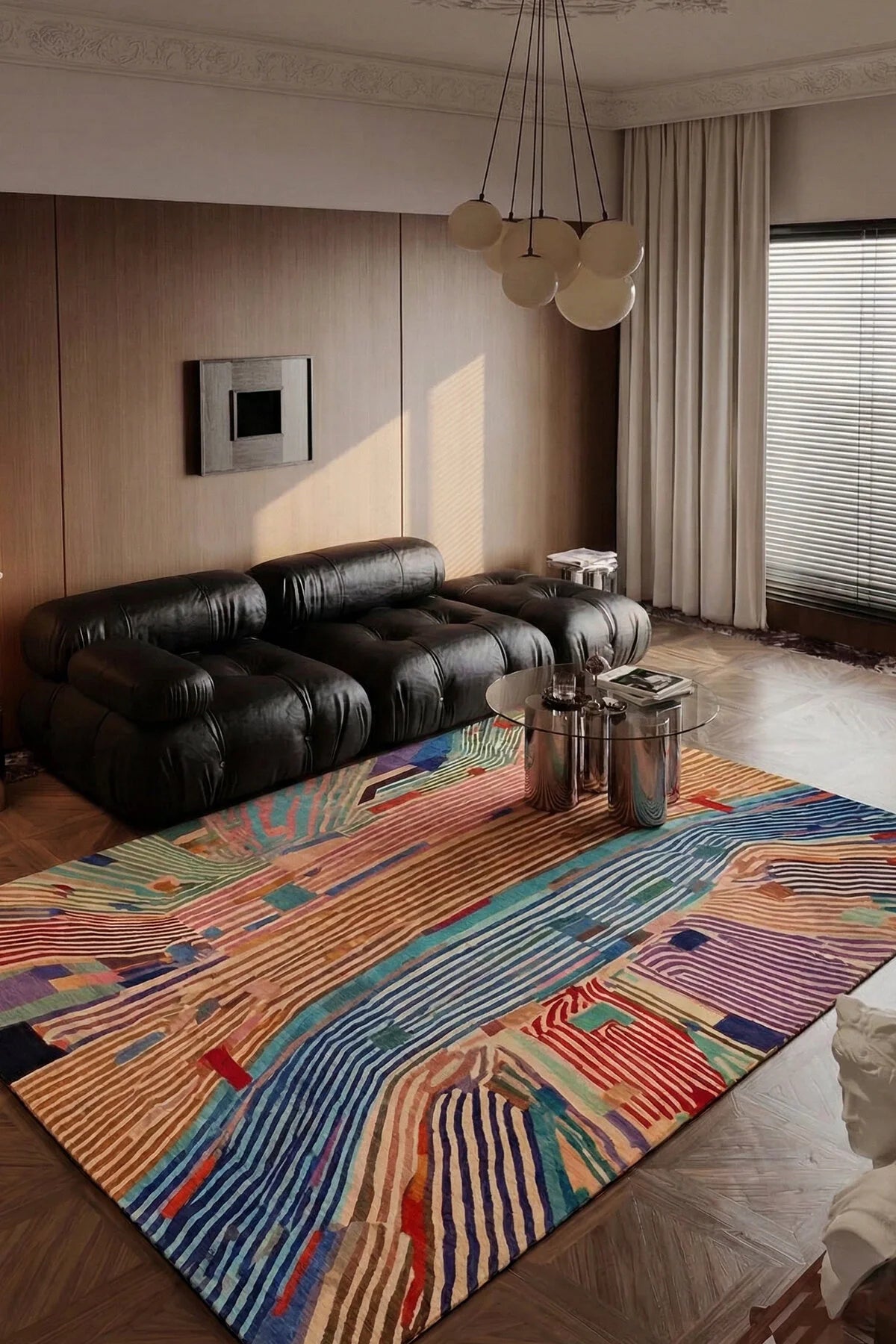Flow 01 Çok Renkli Soyut Geometrik Desenli Yıkanabilir İnce Dijital Baskı Şönil Salon Koridor Halısı