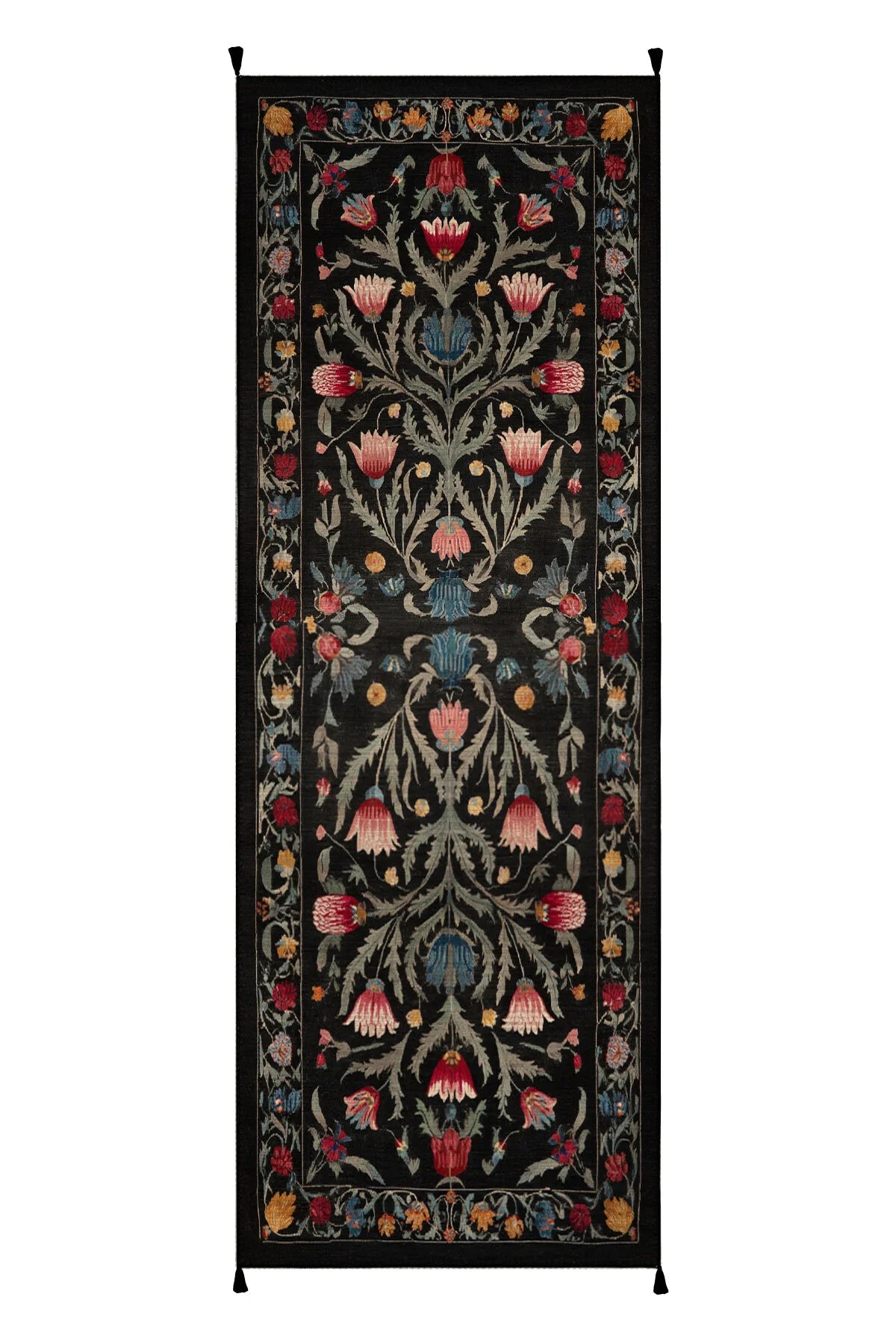 Karaköy 501 Siyah Püsküllü Etnik Geleneksel Motifli Yıkanabilir Halı Salon Oturma Odası Ev Halısı