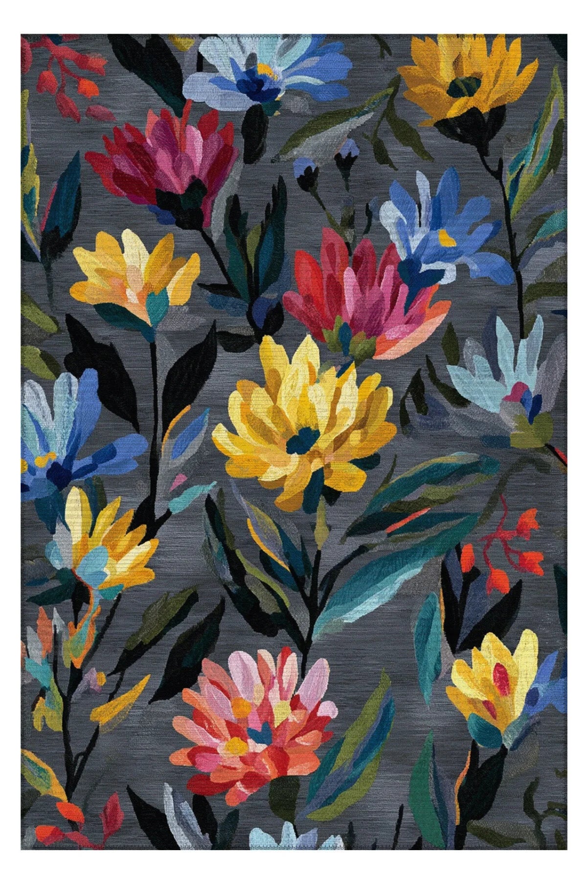 Fiora 231 Gri Renkli Çiçekli Modern Halı Yıkanabilir Dokuma Taban Salon Mutfak Oturma Odası Halısı