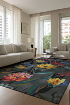 Fiora 231 Gri Renkli Çiçekli Modern Halı Yıkanabilir Dokuma Taban Salon Mutfak Oturma Odası Halısı