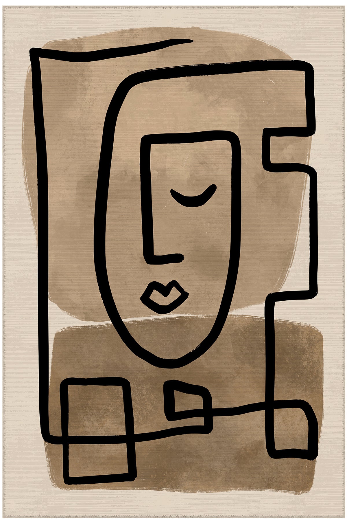 Allure 102 Siyah Bej Yüz Tasarım Halı Yıkanabilir Halı İnce Kilim Halı Oturma Odası Salon Halısı