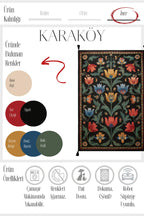 Karaköy 502 Siyah Etnik Vintage Halı | Yıkanabilir Püsküllü Salon ve Yolluk Halısı