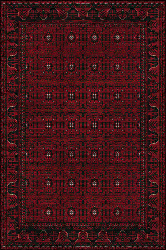 Haliç 301 Bordo Siyah Afgan Desenli Vintage Etnik Salon Halısı Oturma Odası İnce Hol Ev Oda Halısı
