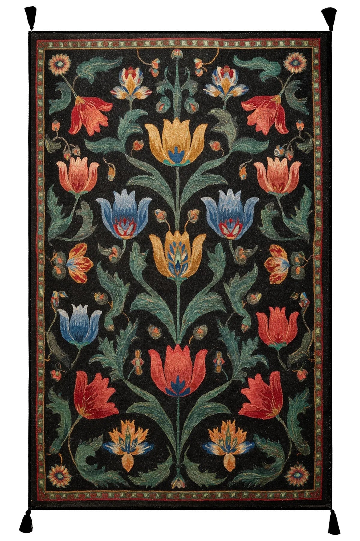 Karaköy 502 Vintage Siyah Desen Etnik Motifli Yıkanabilir Halı Salon Koridor Oturma Odası Ev Halısı