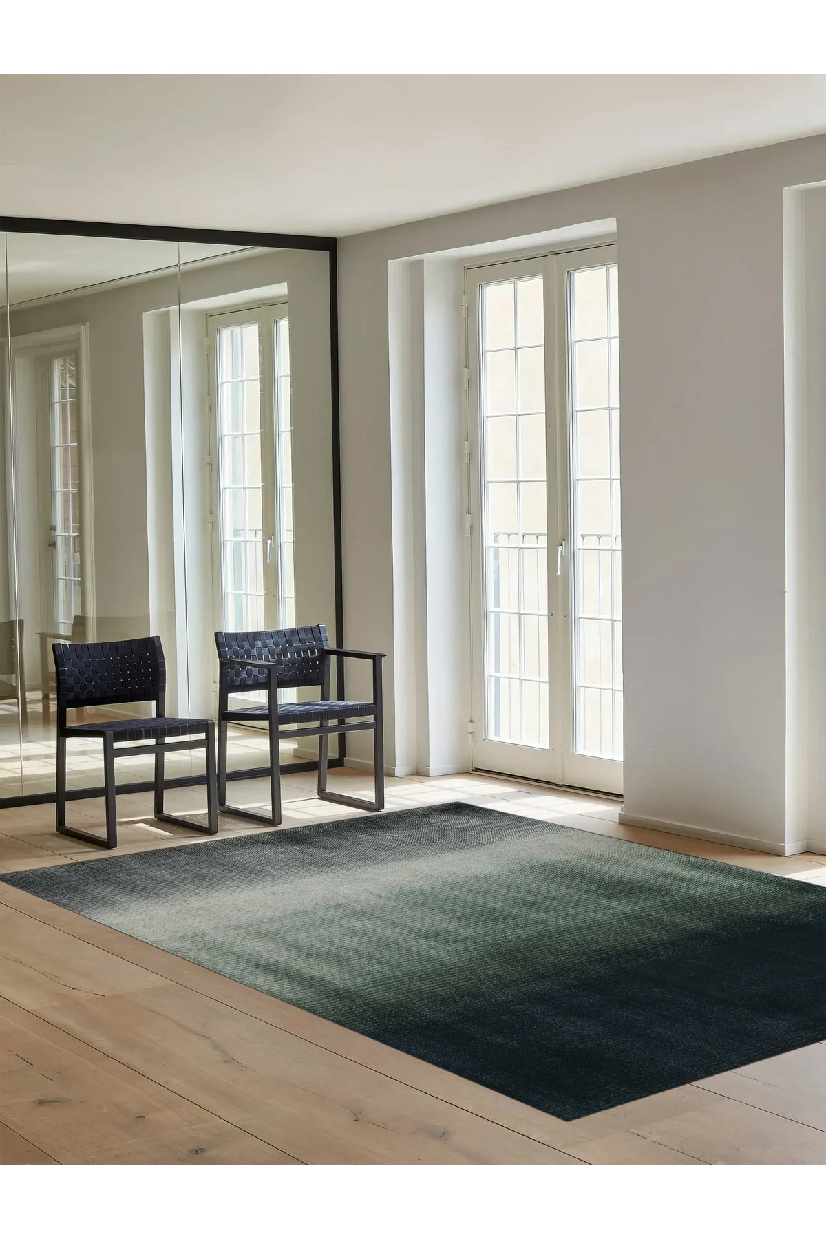 Odessa 500 Siyah Yeşil Degrade Ombre Modern Halı Tasarım Ince Kilim Halı Ev Oda Salon Halısı