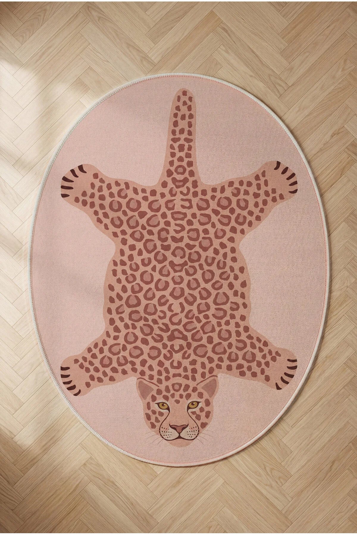 Leopar 07 Açık Pembe Leopar İnce Vintage Görünüm Şönil Dokuma Ev Oda Salon Mutfak Koridor Halısı