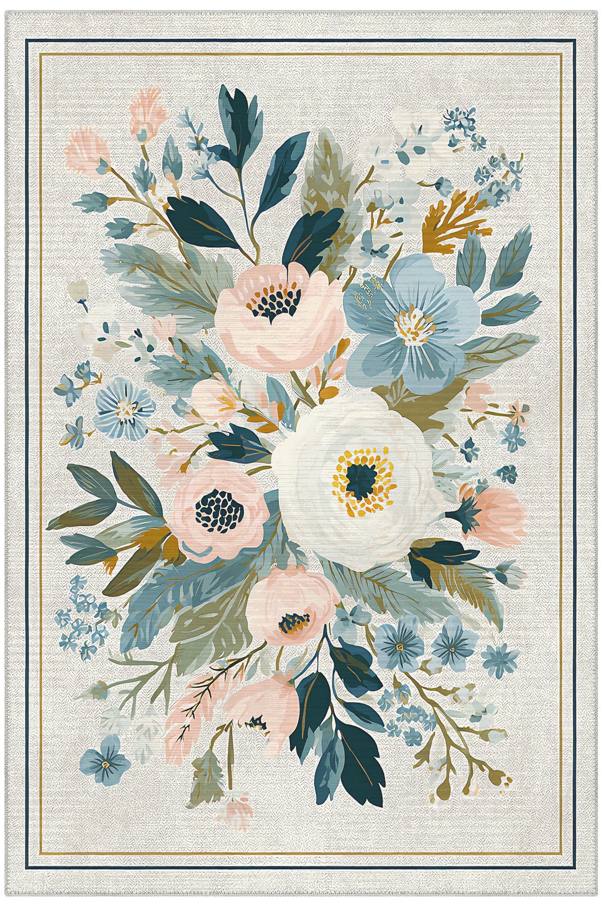 Garden 806 Bej Pembe Çiçekli Halı Yıkanabilir Dokuma Taban İnce Halı Oturma Odası Salon Halısı