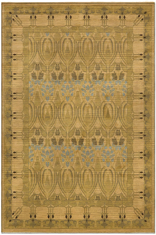Mihrimah 501 Sarı Etnik Halı Vintage Halı Yıkanabilir İnce Dokuma Salon Ev Oturma Odası Halısı