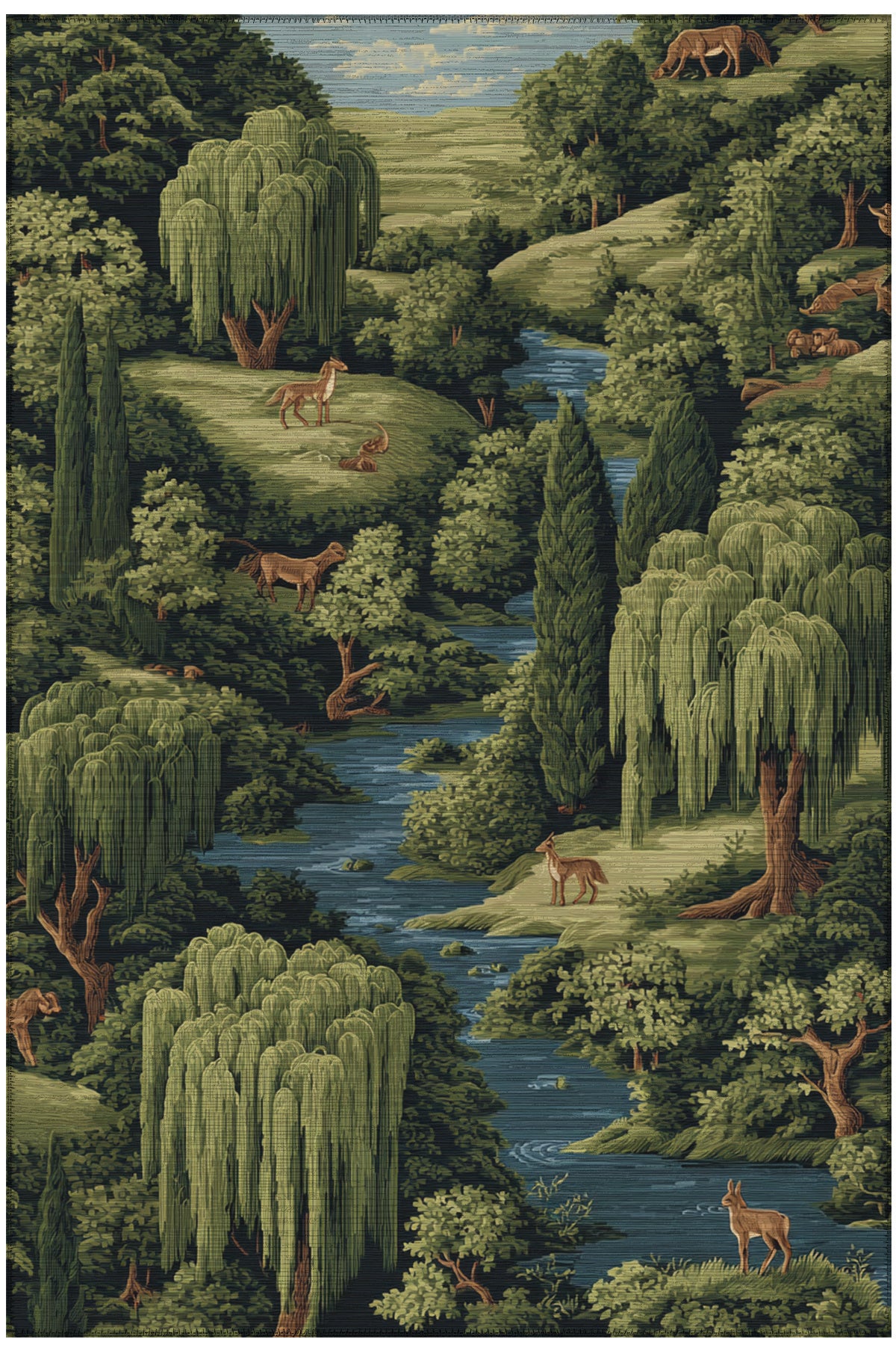 Rafel 903 Orman Temalı Botanik Desenli Halı Yıkanabilir İnce Dokuma Yolluk Salon Oturma Odası Halısı