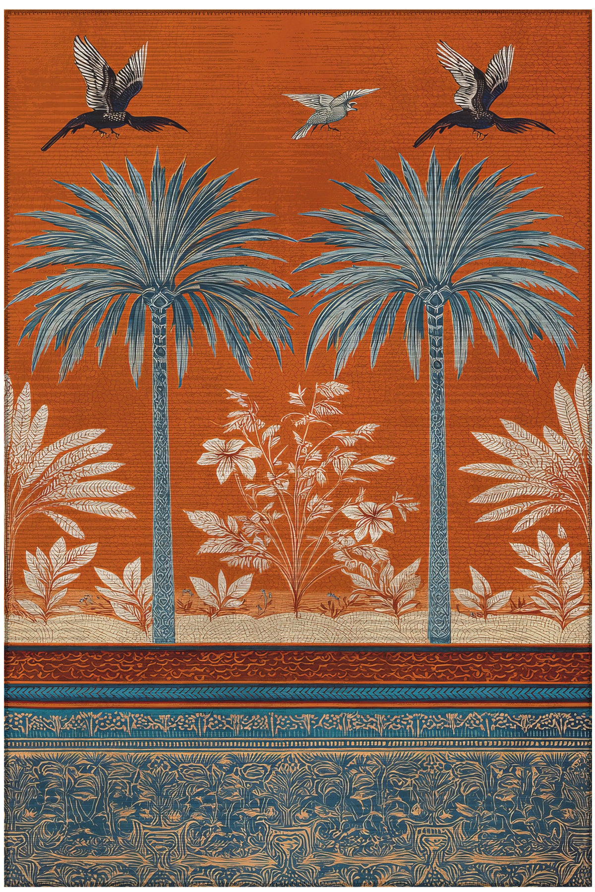 Pera 601 Turuncu Palmiyeli Bohem Halı Renkli Halı İnce Kilim Halı Hol Yolluk Ev Oda Salon Halısı