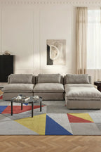 Arline 03 Modern Geometrik Tasarım Renkli Şönil Dokuma Taban İnce Yıkanabilir Ev Oda Salon Halısı (Kopya)