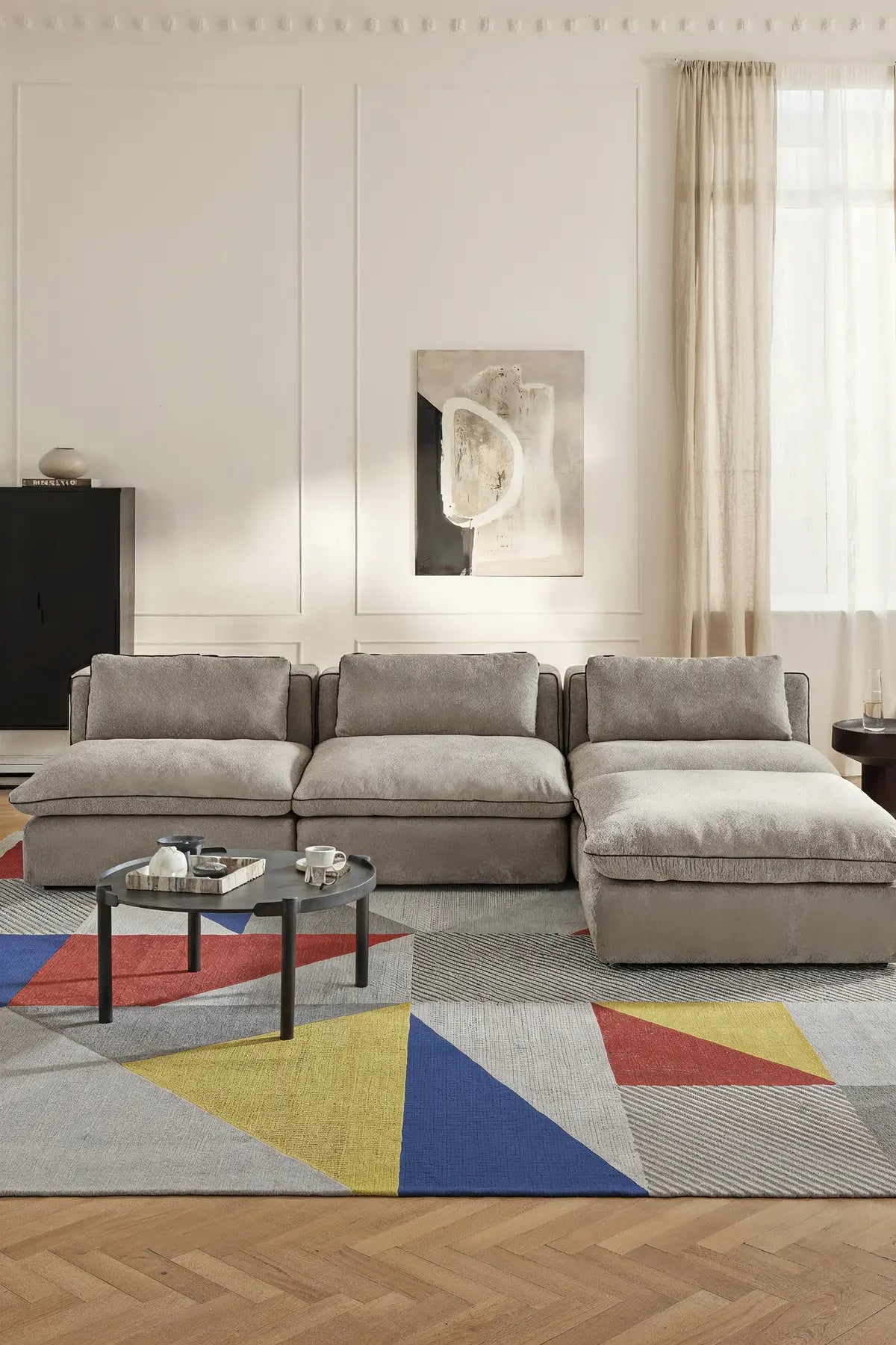 Arline 03 Modern Geometrik Tasarım Renkli Şönil Dokuma Taban İnce Yıkanabilir Ev Oda Salon Halısı (Kopya)