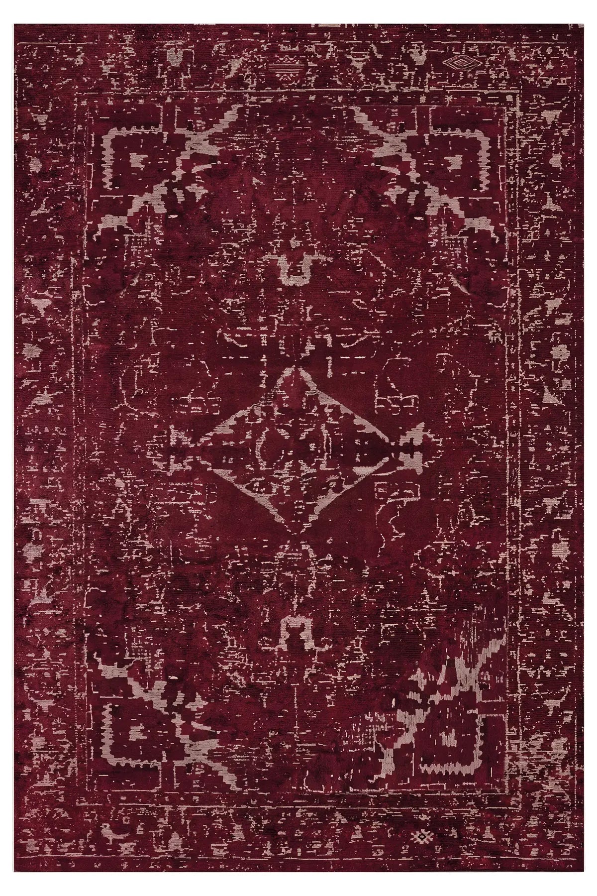 Marcel Bordo Vintage Desenli Yıkanabilir İnce Dijital Baskı Şönil Salon Oturma Odası Koridor Halısı