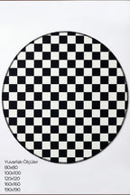 Odessa 501 Damalı Halı Siyah Krem Yıkanabilir Dokuma Taban İnce Halı Oturma Odası Salon Halısı