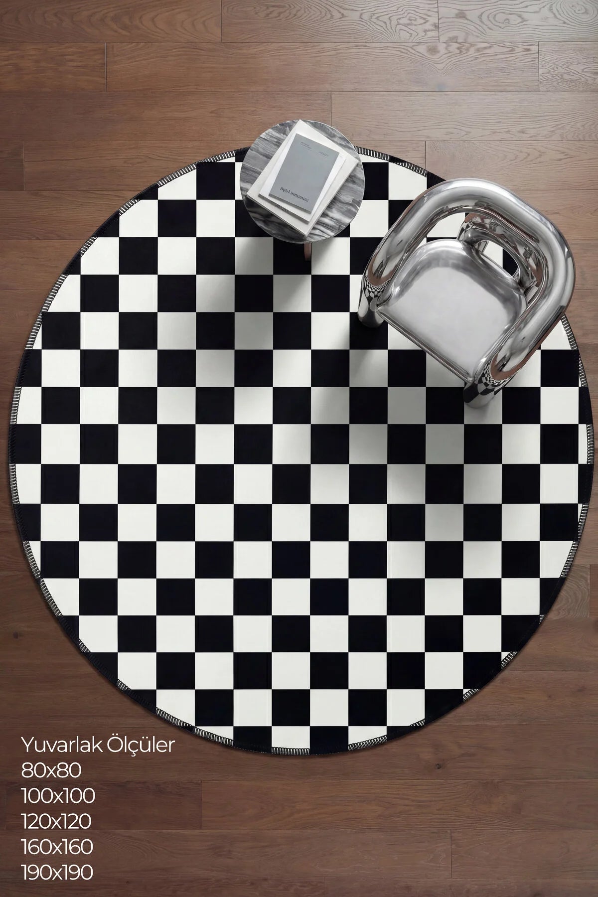 Odessa 501 Damalı Halı Siyah Krem Yıkanabilir Dokuma Taban İnce Halı Oturma Odası Salon Halısı