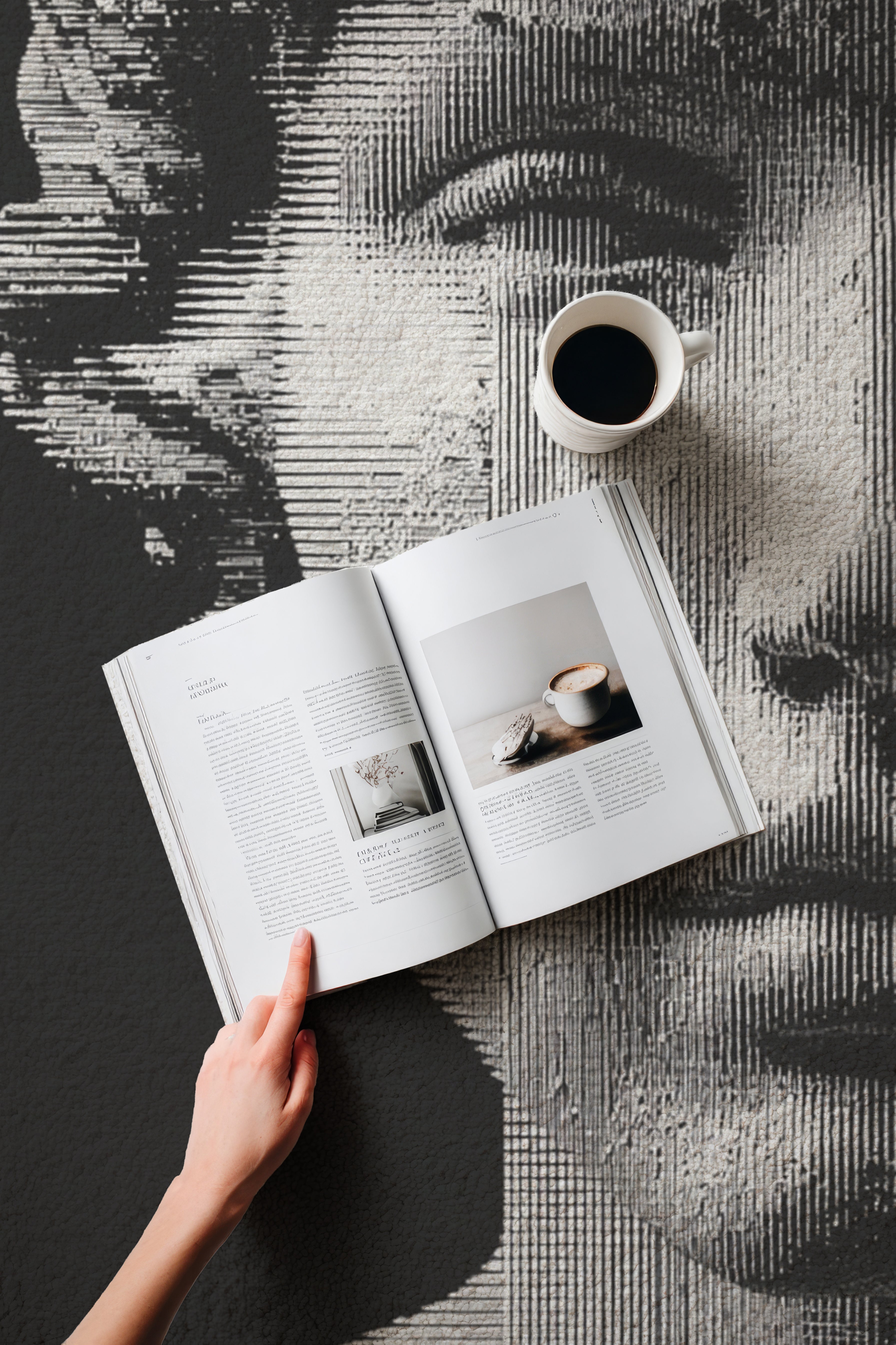 Allure 101 Siyah Beyaz Yüz Tasarım Halı Yıkanabilir Halı İnce Kilim Halı Oturma Odası Salon Halısı