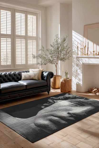 Allure 101 Siyah Beyaz Yüz Tasarım Halı Yıkanabilir Halı İnce Kilim Halı Oturma Odası Salon Halısı