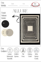 Allure 103 Siyah Bej Çizgili Tasarım Halı Yıkanabilir Halı İnce Kilim Halı Oturma Odası Salon Halısı