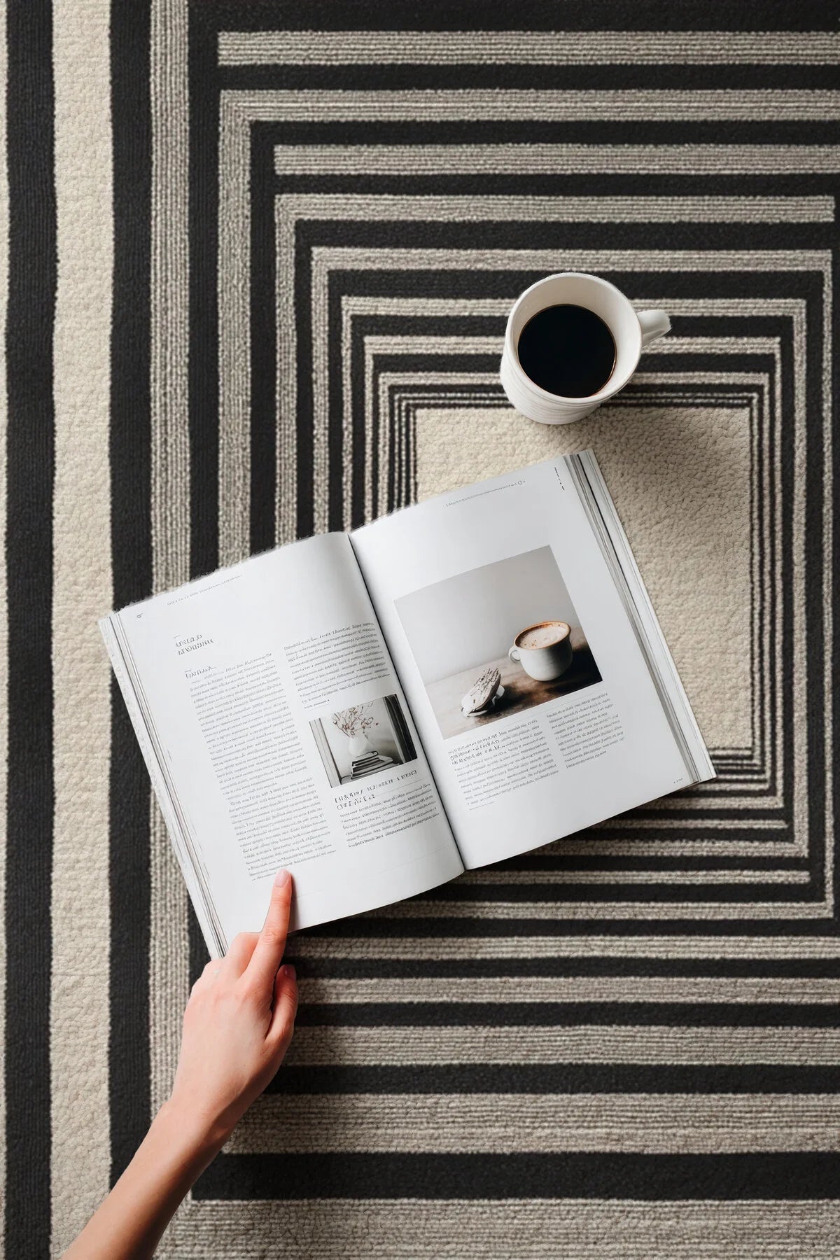 Allure 103 Siyah Bej Çizgili Tasarım Halı Yıkanabilir Halı İnce Kilim Halı Oturma Odası Salon Halısı