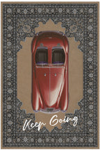 Retro 103 Bej Kırmızı Vintage Retro Araba Keep Going Yazılı Tasarım Halı Salon Oturma Ev Oda Halısı