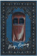 Retro 102 Mavi Gri Vintage Retro Araba Keep Going Yazılı Tasarım Halı Salon Oturma Ev Oda Halısı
