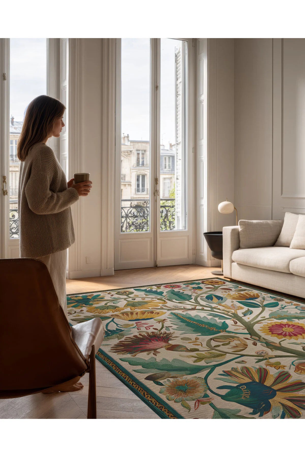 Garden 804 Bej Halı Renkli Çiçekli Halı Yıkanabilir Dokuma Taban İnce Halı Oturma Odası Salon Halısı