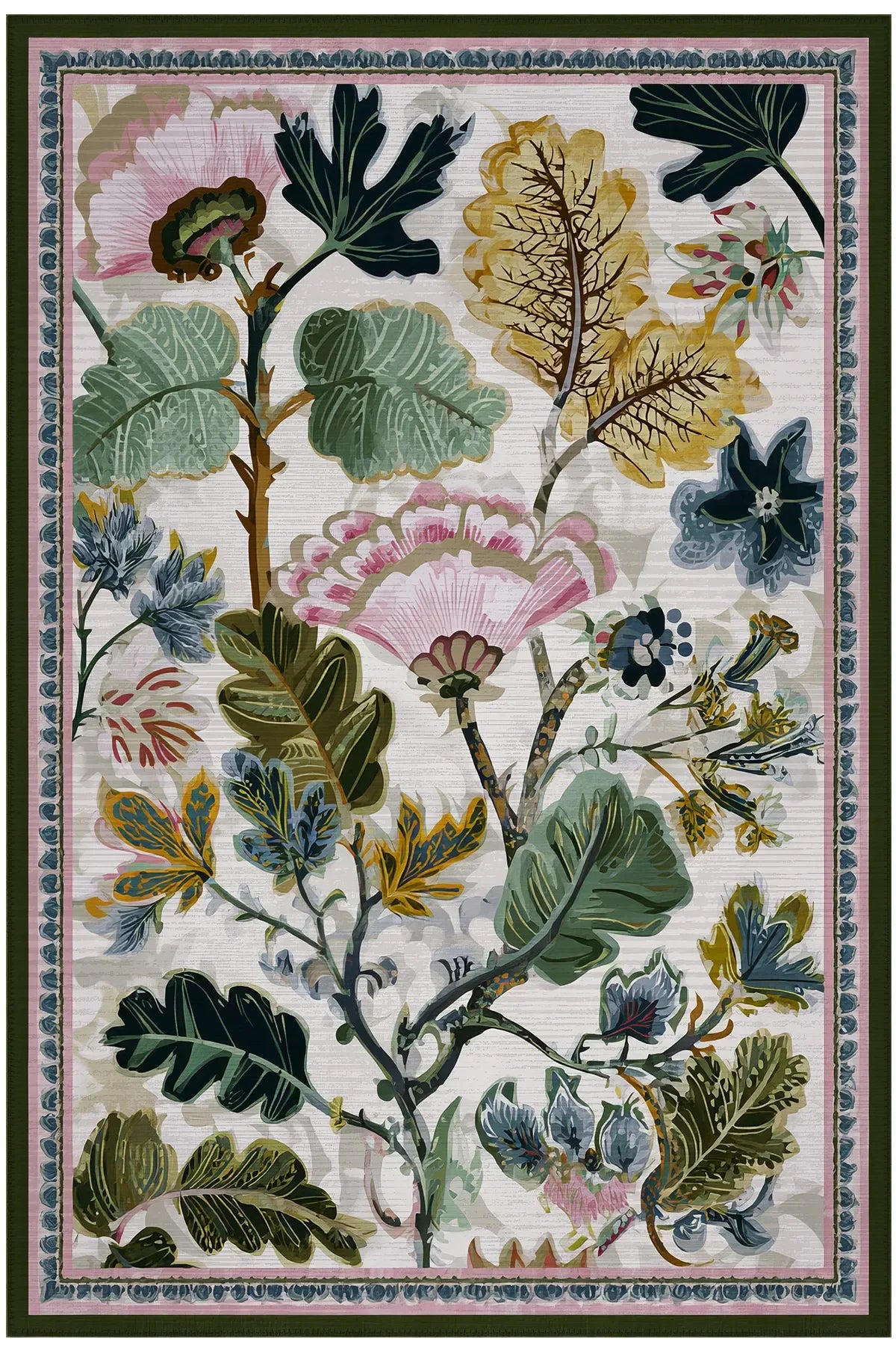 Garden 803 Pastel Renkli Çiçekli Halı Yıkanabilir Dokuma Taban İnce Halı Oturma Odası Salon Halısı