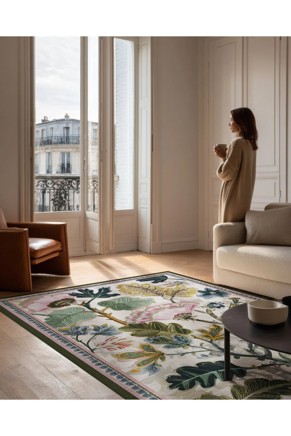 Garden 803 Pastel Renkli Çiçekli Halı Yıkanabilir Dokuma Taban İnce Halı Oturma Odası Salon Halısı