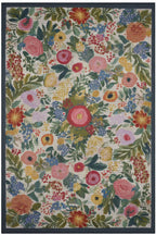 Fiora 222 Lacivert Bej Çiçekli Halı Yıkanabilir Halı İnce Kilim Halı Hol Yolluk Ev Oda Salon Halısı