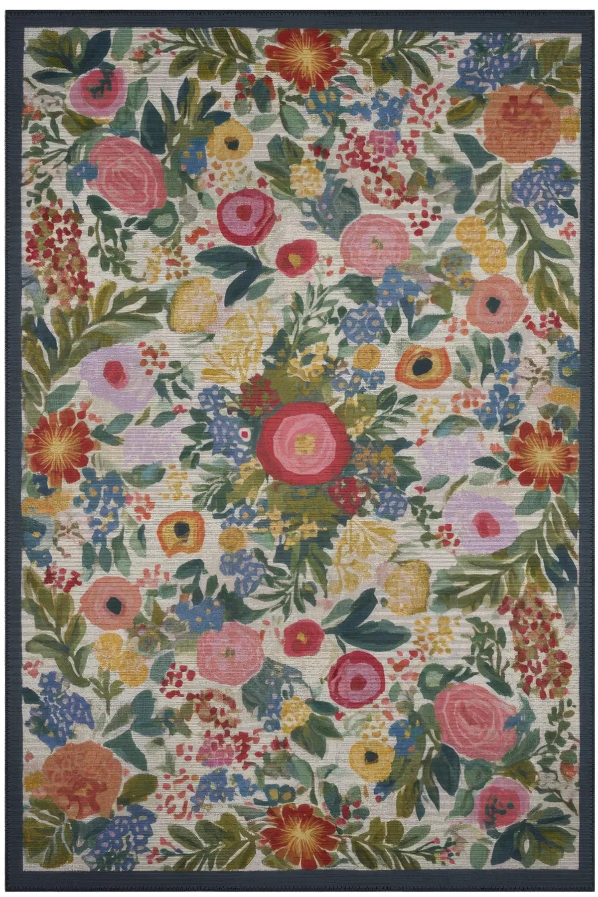 Fiora 222 Lacivert Bej Çiçekli Halı Yıkanabilir Halı İnce Kilim Halı Hol Yolluk Ev Oda Salon Halısı