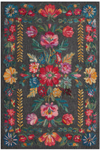 Fiora 206 Siyah Renkli Çiçekli Modern Halı Tasarım İnce Kilim Halı Hol Yolluk Ev Oda Salon Halısı