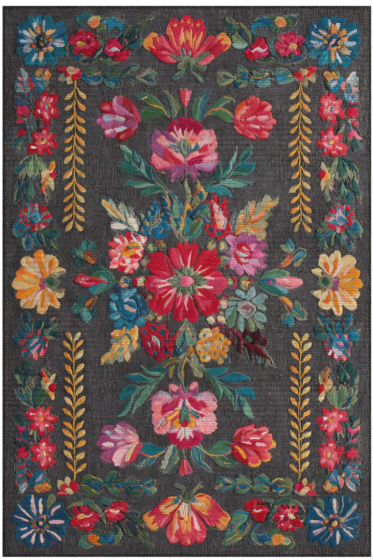 Fiora 206 Siyah Renkli Çiçekli Modern Halı Tasarım İnce Kilim Halı Hol Yolluk Ev Oda Salon Halısı