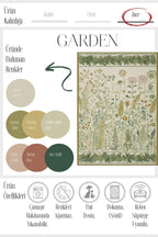 Garden 809 Yeşil Bej Botanik Çiçekli Halı Yıkanabilir Kolay Temizlenen Dokuma Taban İnce Halı