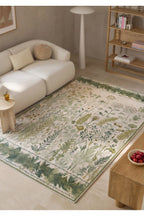 Garden 809 Yeşil Bej Botanik Çiçekli Halı Yıkanabilir Kolay Temizlenen Dokuma Taban İnce Halı