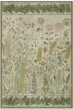 Garden 809 Yeşil Bej Botanik Çiçekli Halı Yıkanabilir Kolay Temizlenen Dokuma Taban İnce Halı