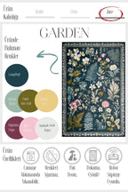 Garden 817 Lacivert Botanik Çiçekli Halı Yıkanabilir İnce Dokuma Taban Salon Oturma Odası Halısı