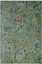 Garden 808 Yeşil Botanik Çiçekli Halı Yıkanabilir Dokuma Taban İnce Halı Oturma Odası Salon Halısı